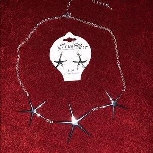 Silver starfish necklace and earrings set